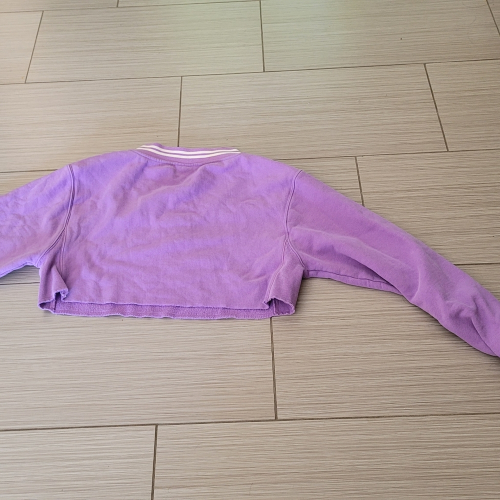Champion Purple 3/4 Sleeve Crop Polo Hoodie - Picture 9 of 10